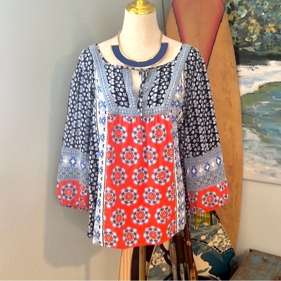 Crown & Ivy,PullOn Blouse, Patriotic,Beach to Brunch,Excellent Condition,Size L - Picture 1 of 8